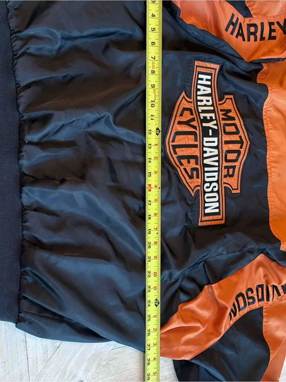 Harley-Davidson Black and Orange Varsity-Style Bomber